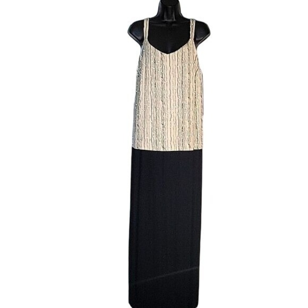 ALEX EVENINGWEAR Sleeveless Maxi Dress Evening Gown Formal Party Black Beige 22
